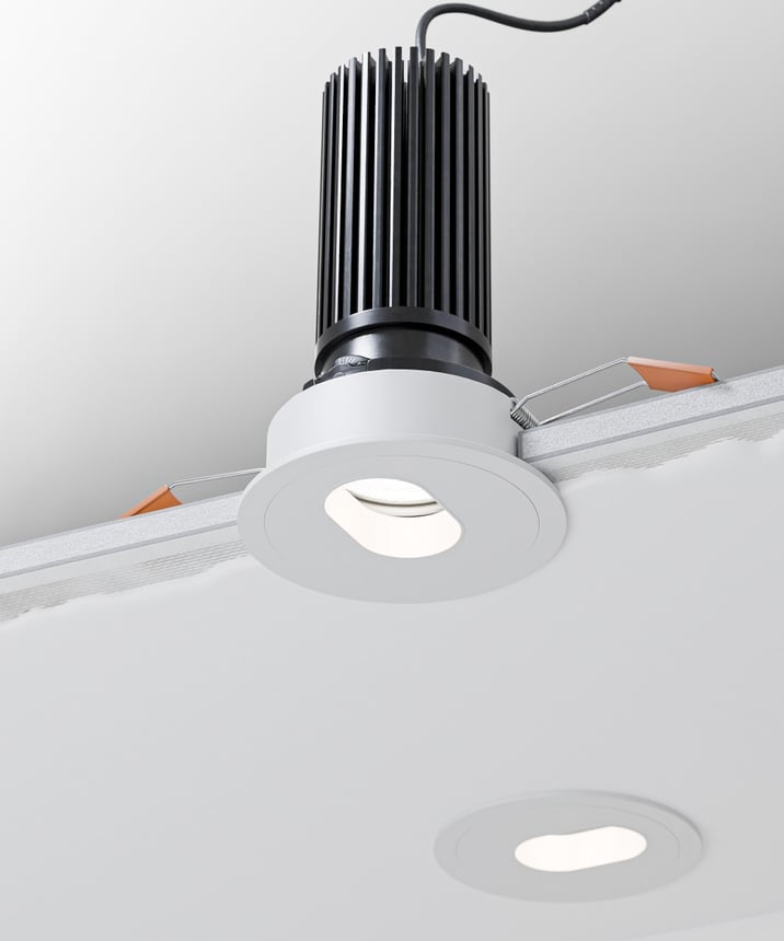 Alcon 14119-3ND-TFWH-OWW Recessed Adjustable Downlight Pinhole Oval shown with a round White trim and White reflector finish