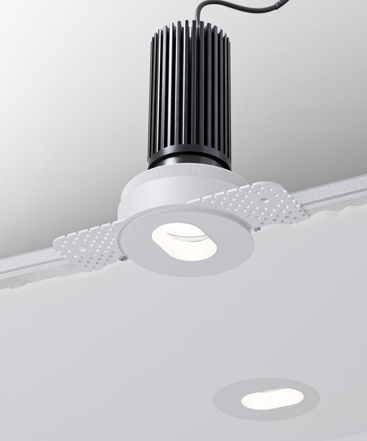 Alcon 14119-3ND-TL-O  Recessed Adjustable Downlight Pinhole Oval Trimless shown in a White finish