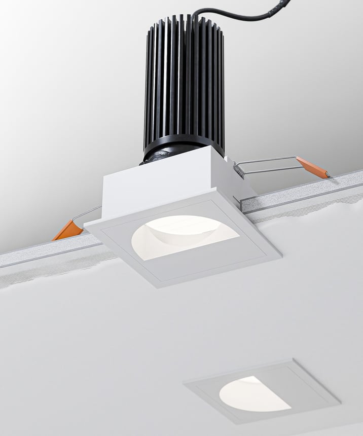 Alcon 14119-SQN3-TFWH-WSW Recessed Adjustable Downlight Square Wall Wash shown with a Square White Trim and White reflector finish