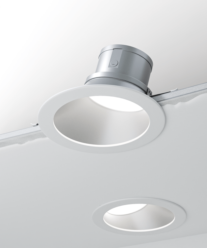 Alcon 14123-4R-WW Round Recessed Wall Wash Light shown in a White and Satin haze finish