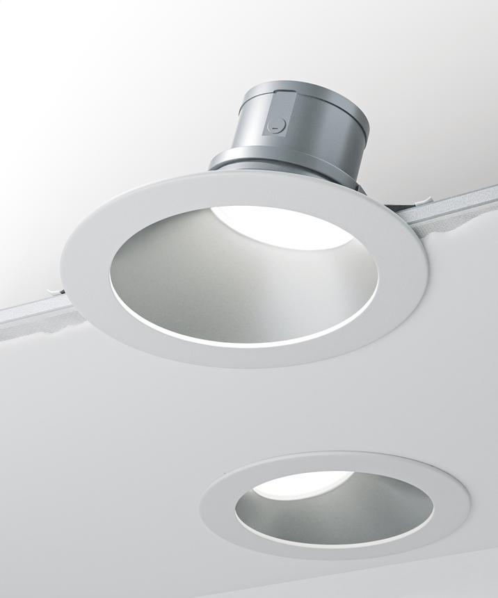 Alcon 14123-6R-WW Round Recessed Wall Wash Light shown in a White and Satin haze finish 