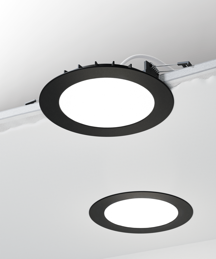 Alcon 14133-4 Round Shallow canless Recessed Light shown in a Black finish