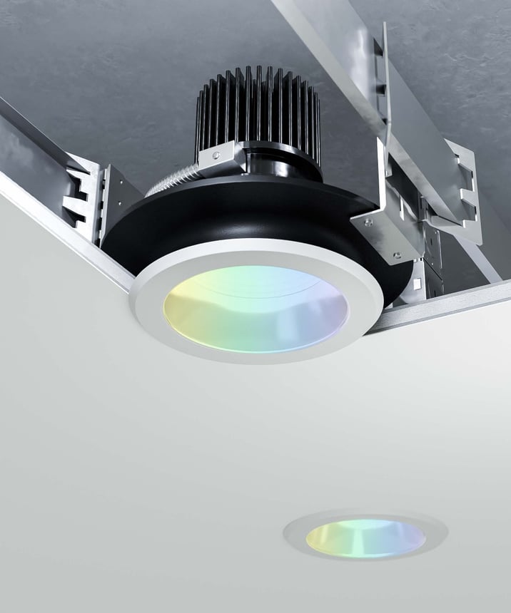 Alcon 14134-4 RGBW Color-Changing LED Recessed Downlight shown in a White finish