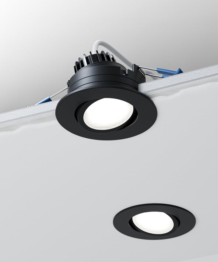 Alcon 14144-R-ADJ Recessed Dimmable Adjustable Downlight shown in a Black finish