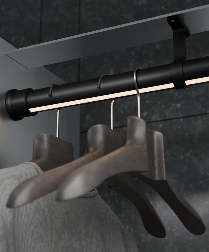 Alcon 14205 Rotatable LED Lighted Closet Rod shown in a Silver finish 