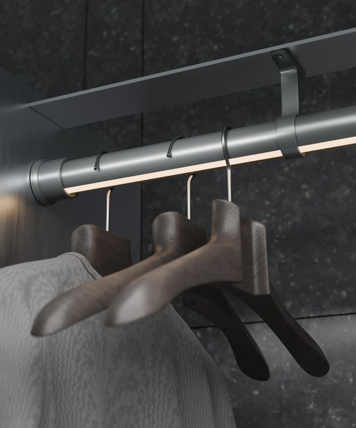 Alcon 14205 Rotatable LED Lighted Closet Rod shown in a Silver finish 