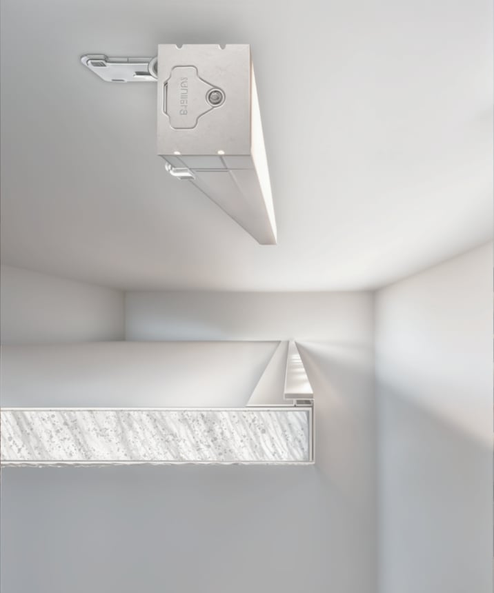 Alcon 14220 linear 120V LED cove light bar shown in a white finish and with rotational mounting bracket.