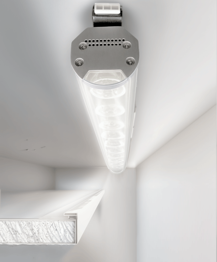 Alcon 14223 adjustable wall wash grazer LED lightbar shown in a silver finish.