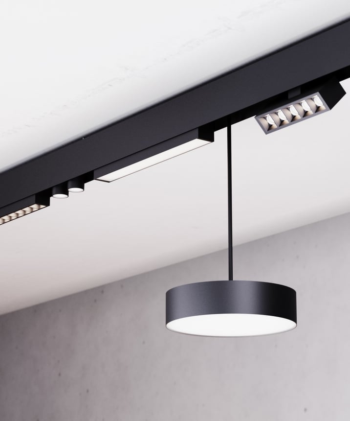 Alcon 15100 Modular Surface System shown in Black on an adjustable length, 1.5" width and 2.6" height track with 14 accessories.