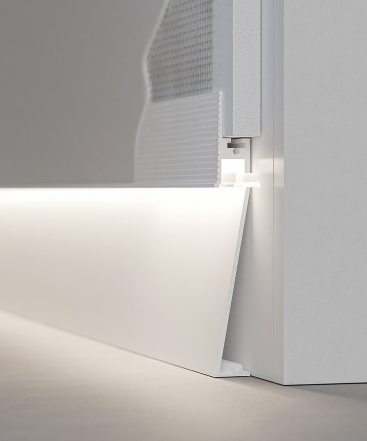 Alcon 15244-A Angled Toe-Kick LED Baseboard Light Strip shown in a White finish