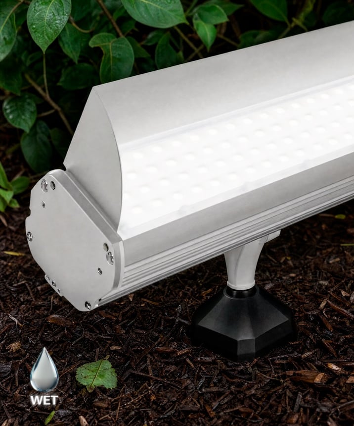 Outdoor Architectural LED Commercial Sign Light 31027 shown in options of Black or White finishes.