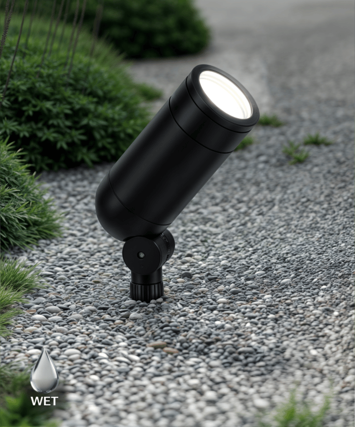 Alcon 9018 LED directional uplight shown in a black finish.