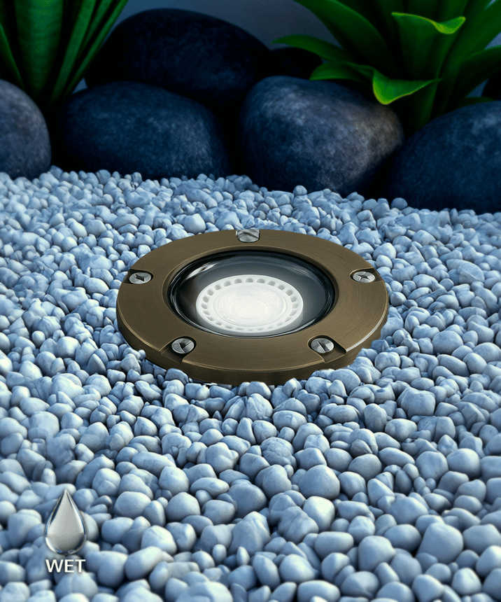 Alcon 9026-CB Low-Voltage 5-Inch Adjustable In-Ground LED Well Light shown in a aged bronze finish.