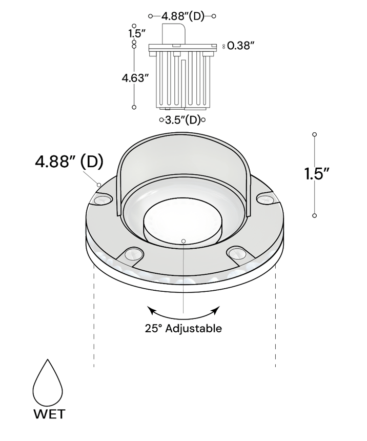 Alcon 9027-SS Low-Voltage 5-Inch Adjustable In-Ground LED Well Light shown in a stainless steel finish.