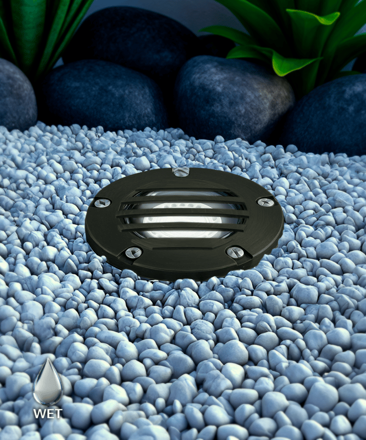 Alcon 9028 Low-Voltage 5-Inch Adjustable In-Ground LED Well Light shown in a gun metal finish.