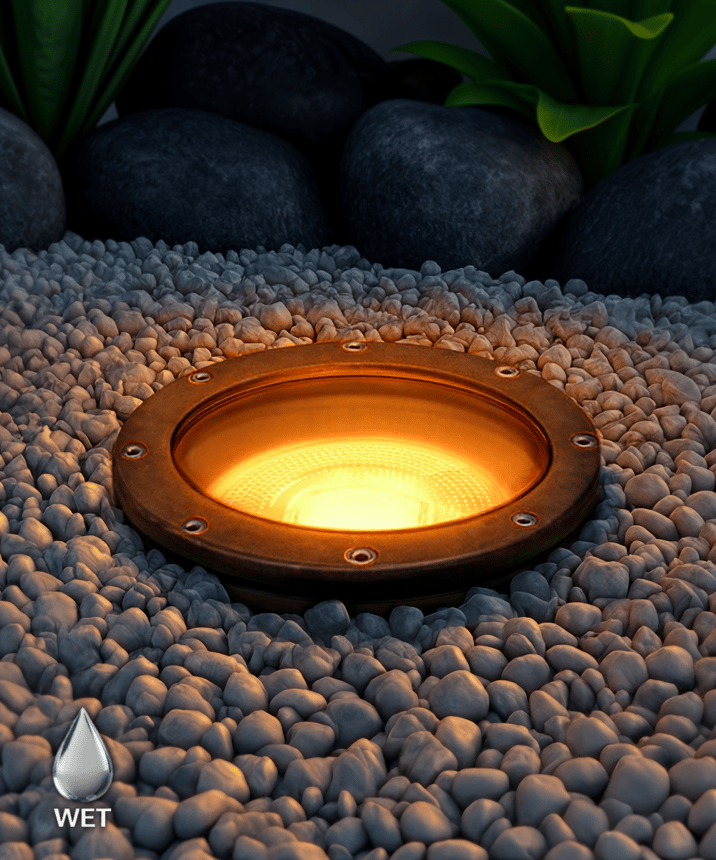 Alcon 9042 LED Well Light shown in a bronze finish with a turtle friendly light
