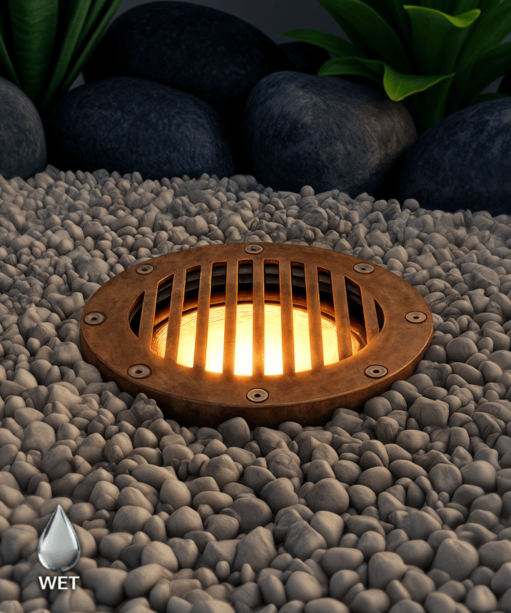  Alcon 9041 Well light LED light shown in a bronze finish in a turtle friendly light. .