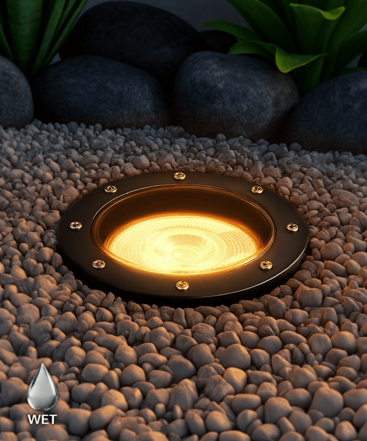 Alcon 9044 LED Well Light shown in a black finish with turtle friendly light