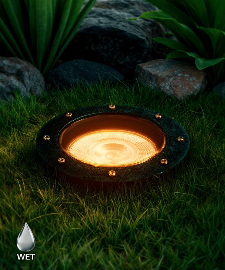 Alcon 9044 LED Well Light shown in a black finish with turtle friendly light