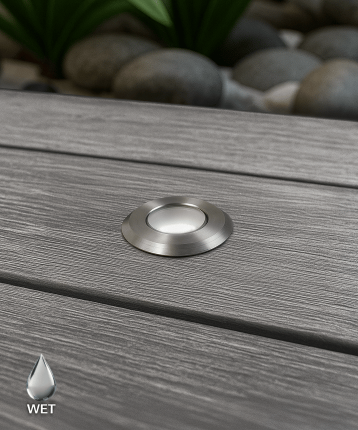 Alcon 9069 LED Well Light shown in a stainless steel finish