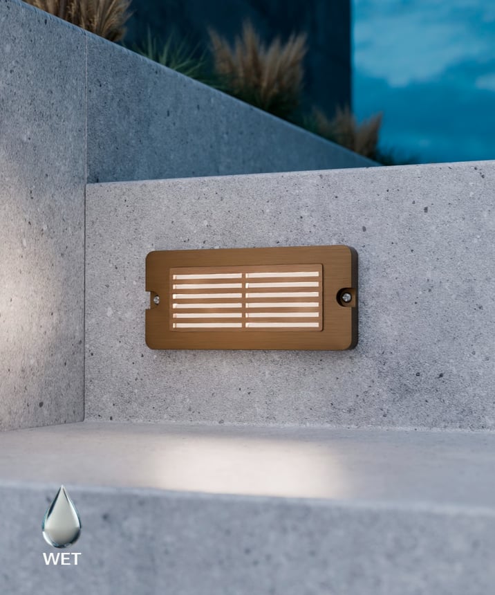 Alcon 9089 LED Step Light line drawing showed in cast brass