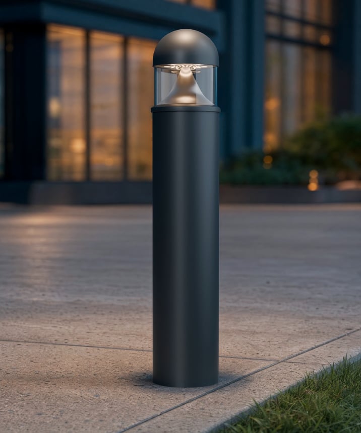 Alcon 9091 42-Inch Domed Sand-Blasted Louver LED Bollard Light shown in a dark grey finish.