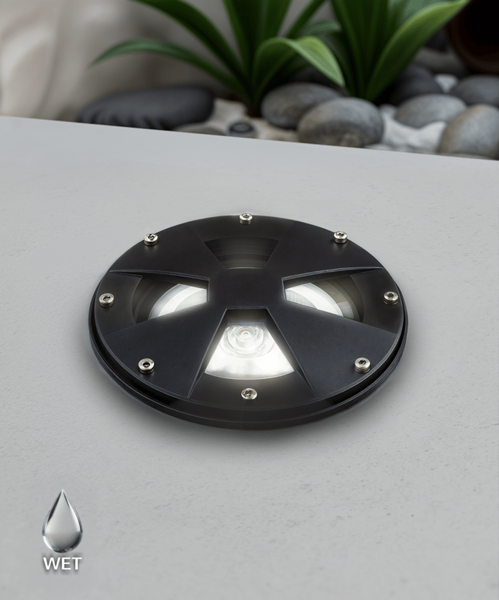 Alcon 9098 LED Well Light shown in a black finish