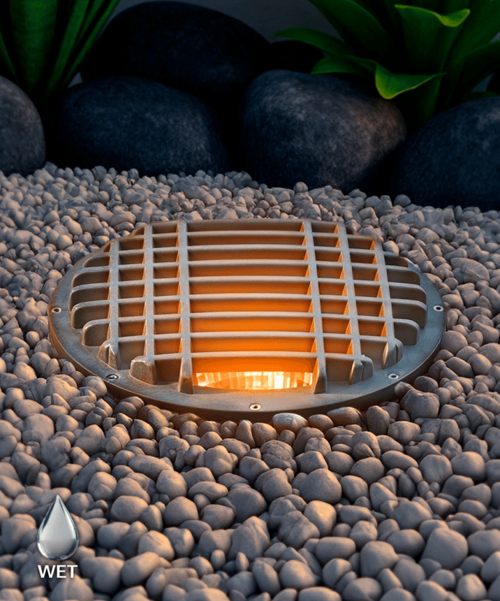 Alcon 9101 LED Well Light shown in a bronze finish with turtle friendly light