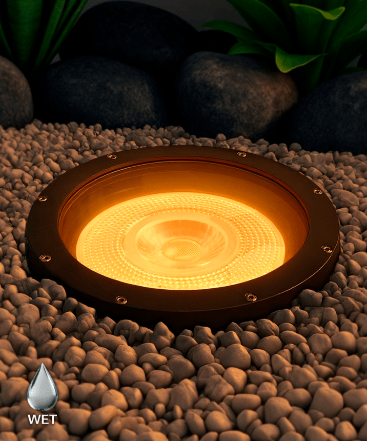 Alcon 9102 LED Well Light shown in a bronze finish with turtle friendly light