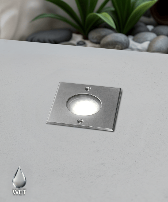 Alcon 9115-R LED Well Light shown in a stainless steel finish