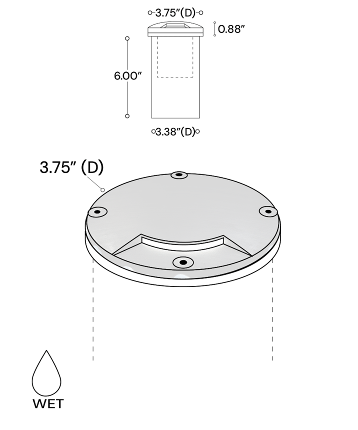 Alcon 9150-S90 4-Inch In-Ground LED Well Light | Single 90° Beam shown in a cast brass finish.