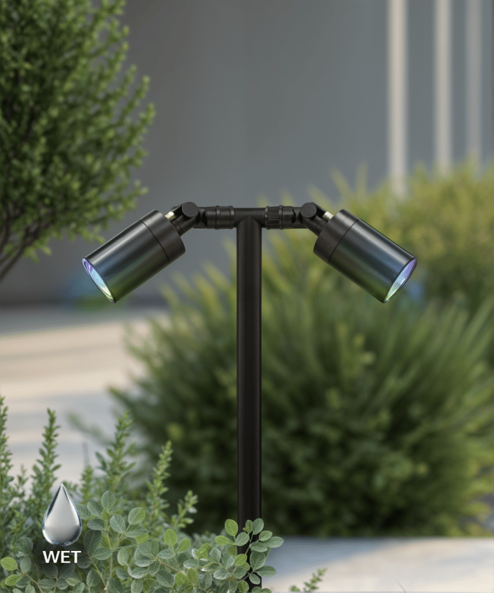 Alcon 9170-D elevated double-arm ground directional up light shown in a dark bronze finish.