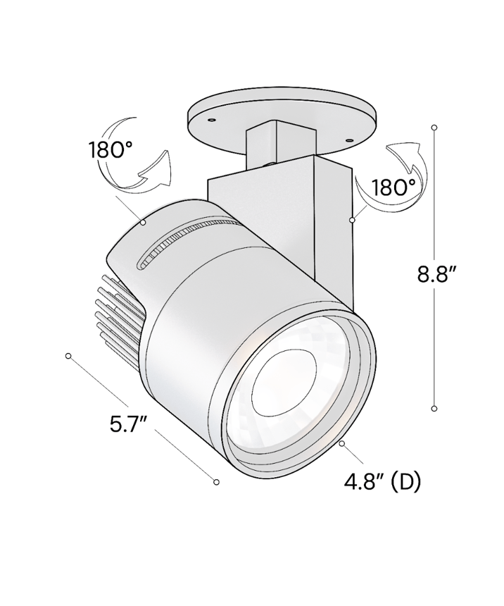 Alcon 13127-LG-MPR 4.75-Inch Architectural LED Monopoint Spot Light Round shown in a black finish.