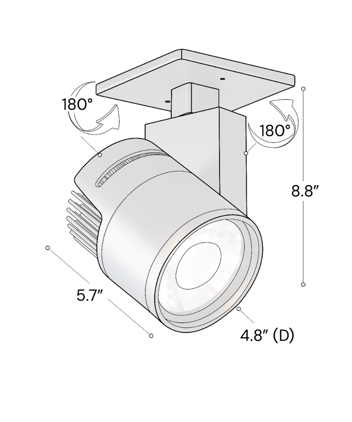 Alcon 13127-LG-MPS 4.75-Inch Architectural LED Monopoint Spot Light Square shown in a black finish.