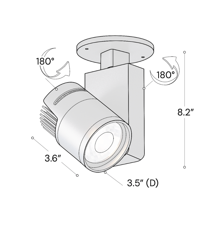 Alcon 13127-MD-MPR 3.6-Inch Architectural LED Monopoint Spot Light Round shown in a black finish.