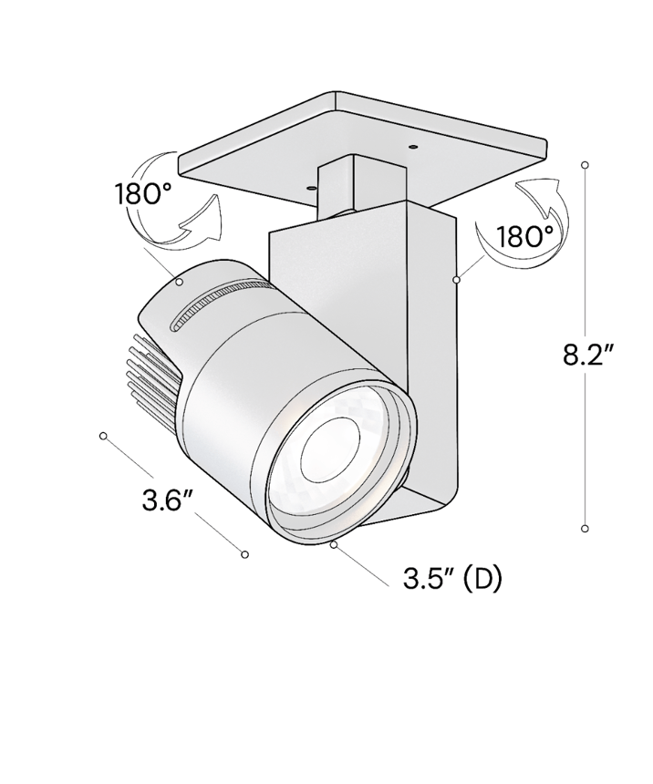 Alcon 13127-MD-MPS 3.6-Inch Architectural LED Monopoint Spot Light Square shown in a white finish.