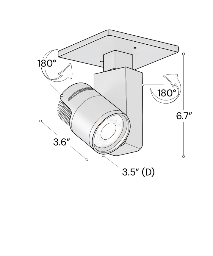 Alcon 13127-SM-MPS 2.75-Inch Architectural LED Monopoint Spot Light Square shown in a black finish.