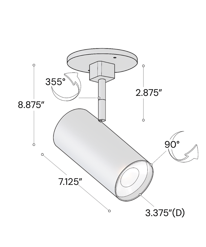 Alcon 14130-XL-MR Black 2.5-Inch Architectural Adjustable LED Monopoint Spot Light – 6" Total Height x 2-13/16" Adjustable Body Height x 2-9/16" Head Diameter x 1-7/8" Lens Diameter