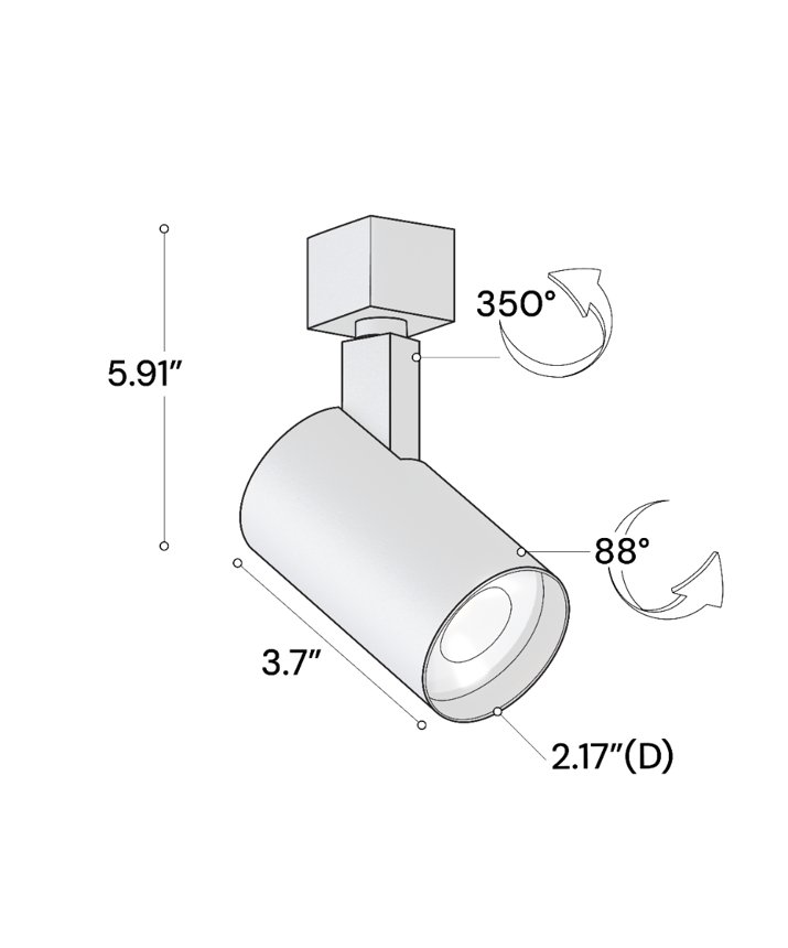 Alcon 13114 2.5-Inch Cylinder LED Track Light Head shown in a Black finish.