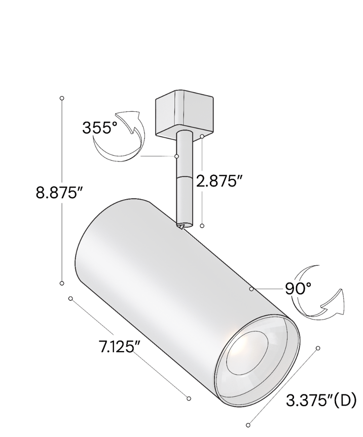 Alcon 14130-XL 3.3125-Inch Cylinder LED Track Light Head shown in a White finish.