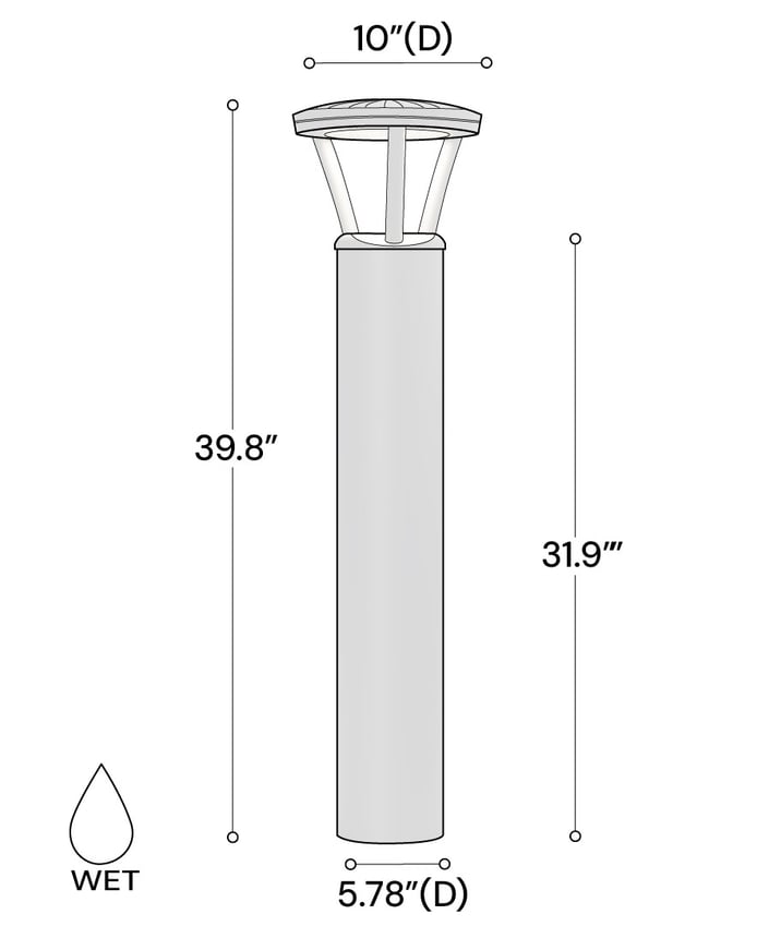 Alcon 9035-TRI 40-inch tri-arm commercial LED bollard light on exterior shown in a bronze finish.