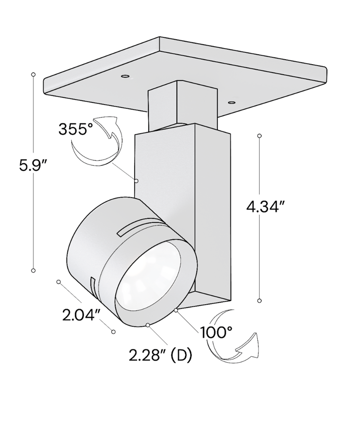 Alcon 13306-MR Black Architectural 2.5-Inch LED Monopoint Head – 5.9" Total Height x 4.1" Total Width x 2.54" Cylinder Diameter x 3" Housing Length