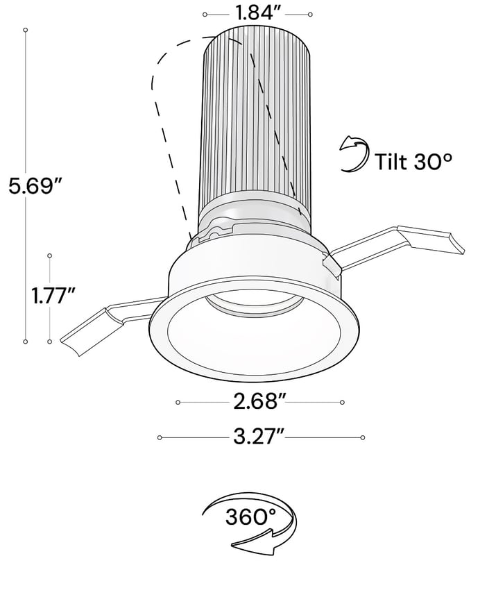 Alcon 14119-3ND-TFWH Recessed Adjustable Downlight shown with a round White trim and White reflector finish