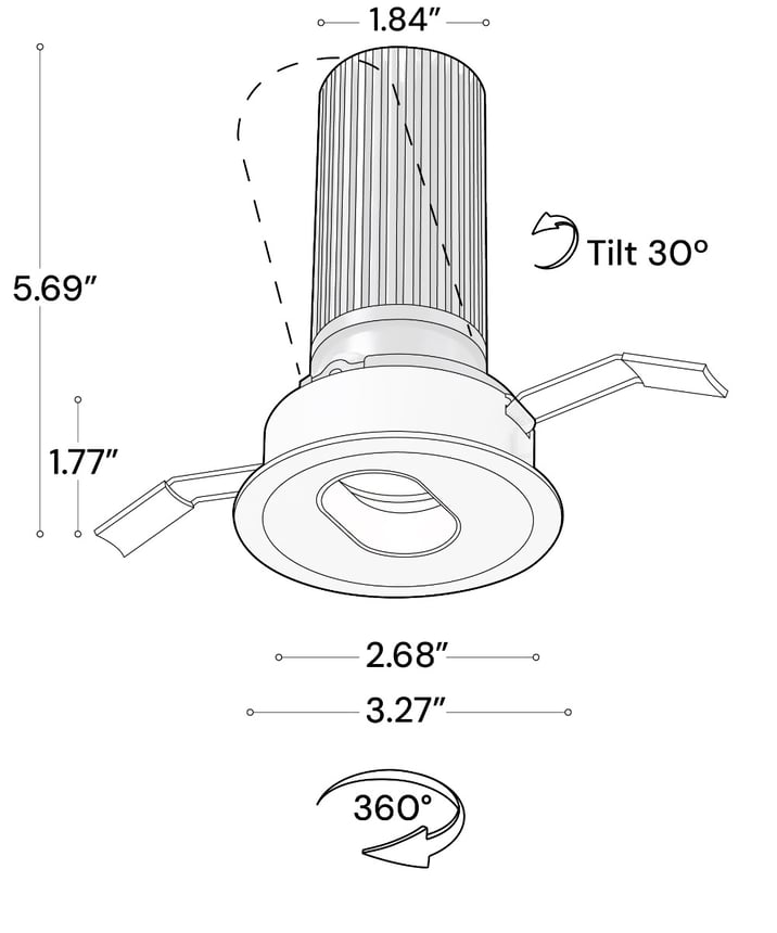 Alcon 14119-3ND-TFWH-OWW Recessed Adjustable Downlight Pinhole Oval shown with a round White trim and White reflector finish