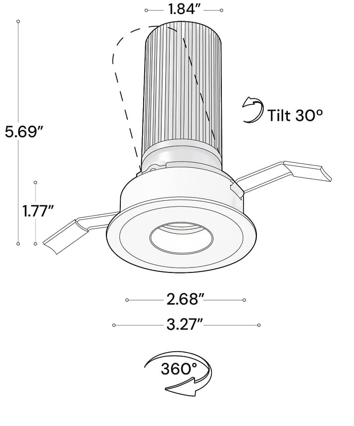 Alcon 14119-3ND-TFWH-PWW Recessed Adjustable Downlight Pinhole Round shown with a round White trim and White reflector finish