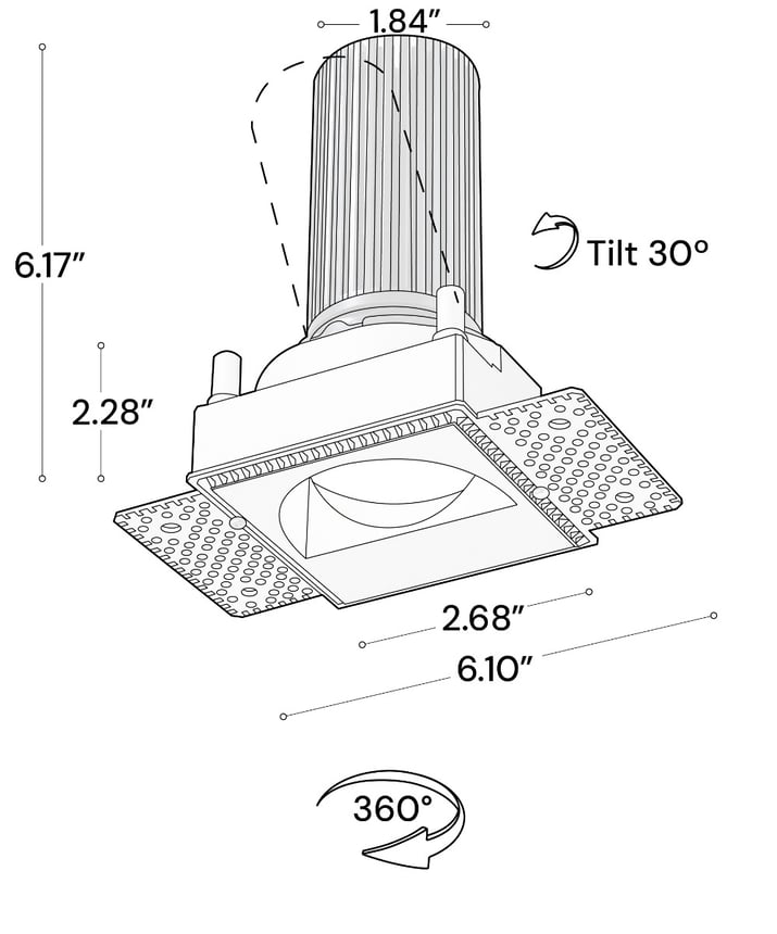 Alcon 14119-SQN3-TL-WS Recessed Adjustable Downlight Square Wall Wash Trimless Shown in a White finish