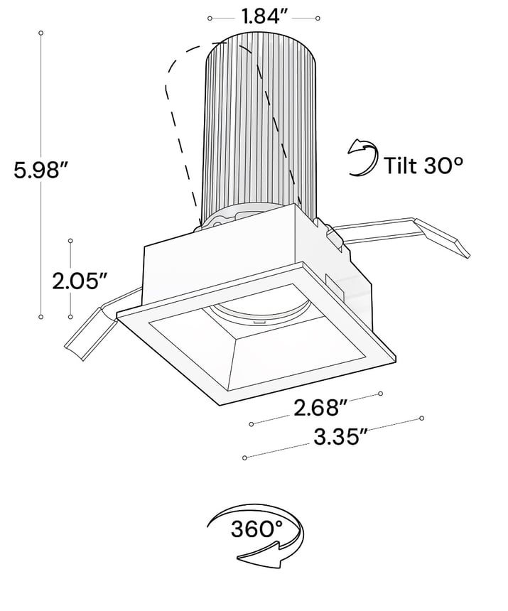 Alcon 14119-SQN3-TFBK Recessed Adjustable Downlight shown with a Square Black Trim and Black reflector finish