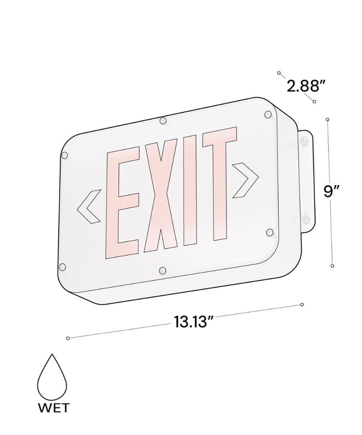 Alcon 16124 NSF Rated NEMA 4X LED Exit Sign shown in a White and red finish
