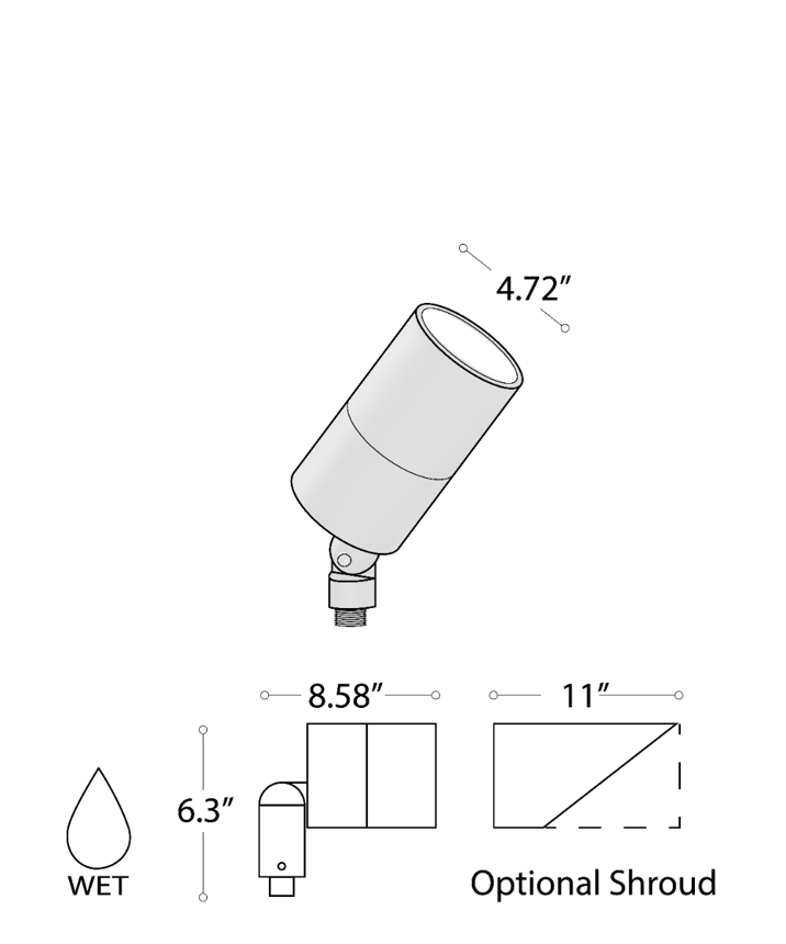 Alcon 9165-4 LED directional uplight shown in a black finish