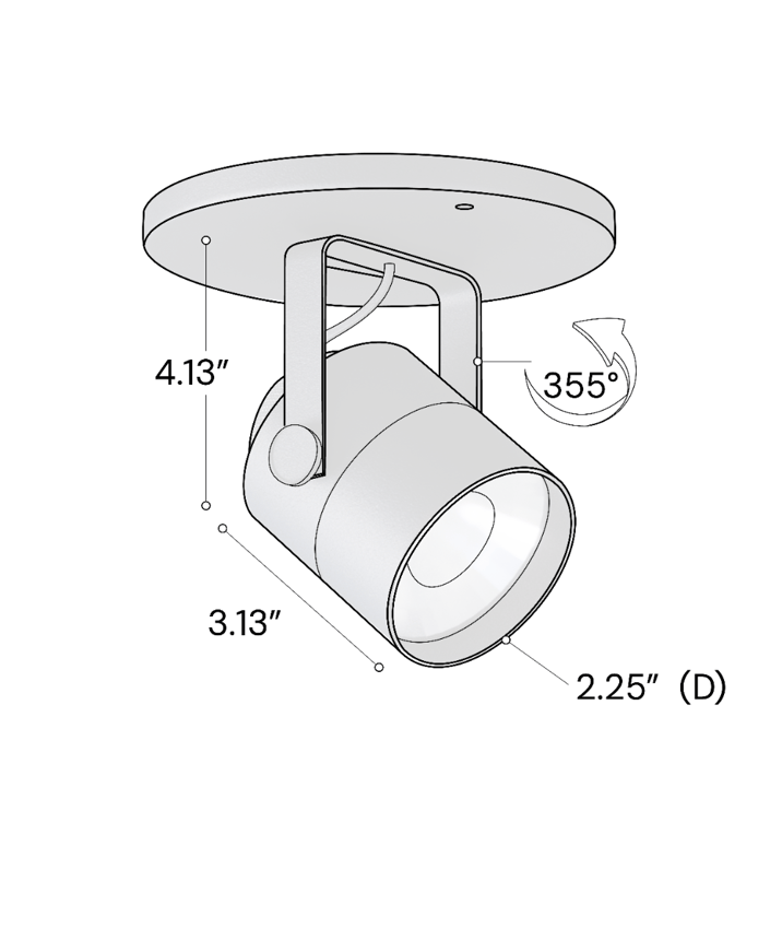 Alcon 13302-M Black 2-Inch LED Monopoint Track Light Head – 4.5" Total Height x 2.375" Length x 2.25" Diameter x 2.625" Mounting Arm Height